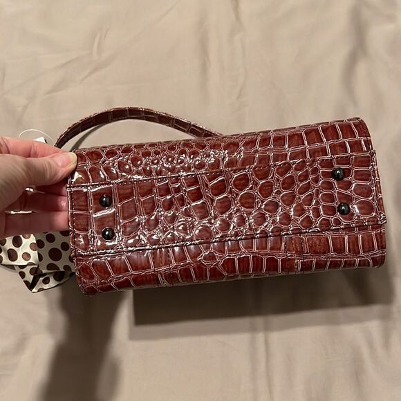 NWT Comely brown faux alligator handbag polka dot scarf that matches the lining - Picture 8 of 11